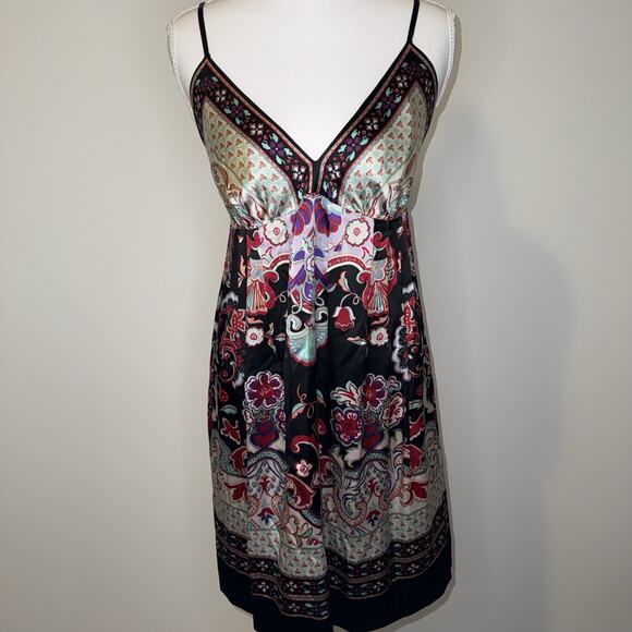 Aqua Dresses & Skirts - Aqua Silk Floral Y2K Slip Dress Size L Spaghetti Strap Boho Mini